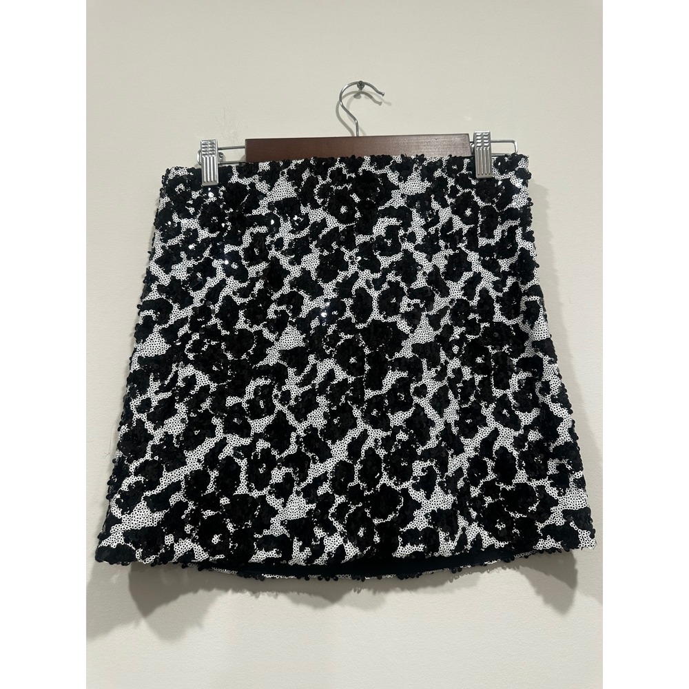 Guess Los Angeles Dalmation Sequin Mini Skirt Jet Black Multi W44D70K3D80 M